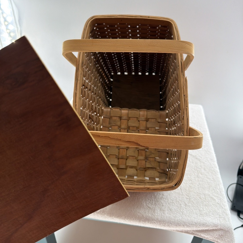 Wood Stair Step Basket Rustic Woven Cottage Farmhouse Storage Decorative - Picture 3 of 9
